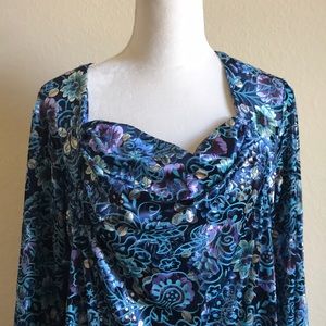 Dressbarn Teal Velvety Floral Tunic, 1X